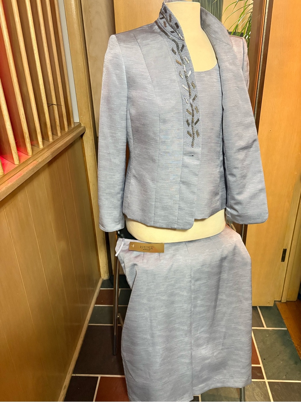 Kasper Lilac Two-Piece jewel Embroidered Collar 3pc Skirt Set